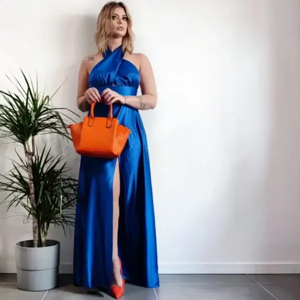 meraki online shop abito lungo blu elegante spacco fronte