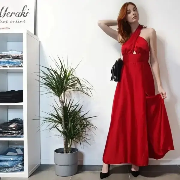 meraki online shop abito lungo rosso elegante spacco fronte