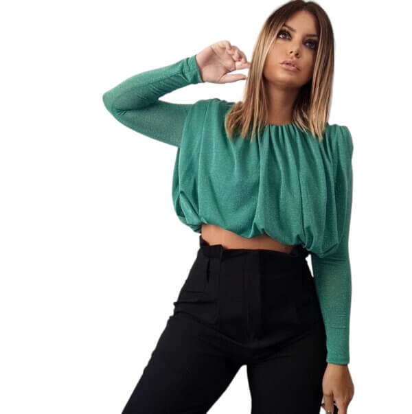 meraki online shop blusa blusalurex lurex crop verde