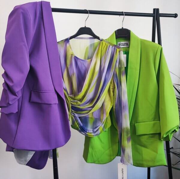 meraki online shop blusa multicolor abbinamento verde viola