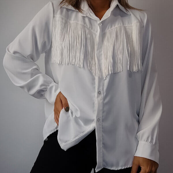 meraki online shop camicia bianca frange dettaglio 1